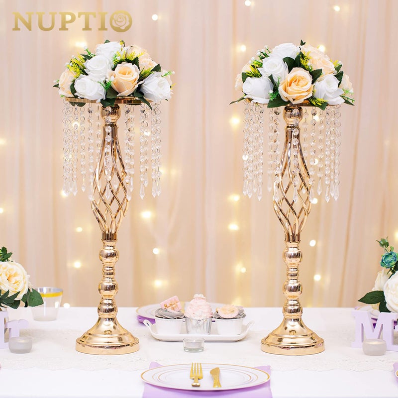 NUPTIO Artificial Flower Centerpieces for Tables: Peachy Champagne & White Flower Ball Arrangement for Wedding Party - 2 Pcs 9.5 Inch Diameter Floral Rose for Bridal Shower Decor - Image 2